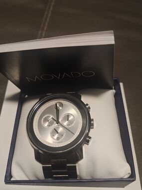 Movado Silver Dial Black Bezel Stainless Steel Chronograph